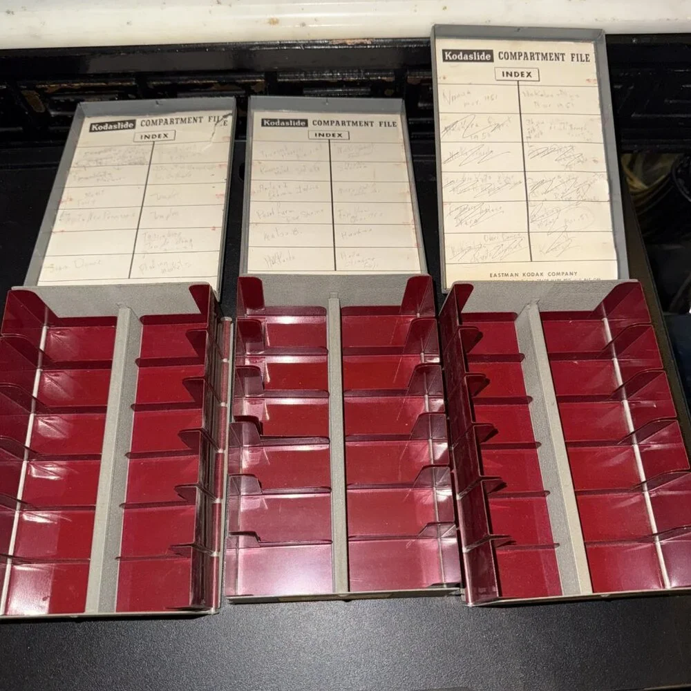 Vintage Kodak Kodaslide Compartment File Red Slide Storage Tip-Out 10 Metal Box